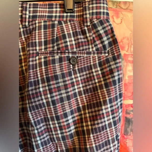 Lauren Ralph Lauren Red Plaid Flat Front Cotton Pants 36x29 India White Blue - Picture 7 of 9